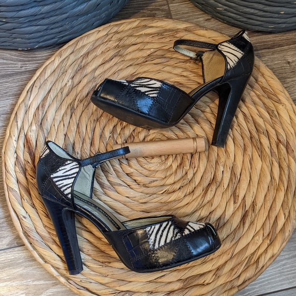 EUC (W6.5) - CHINESE LAUNDRY Zebra Patchwork Peeptoe Mary Jane - Picture 5 of 7